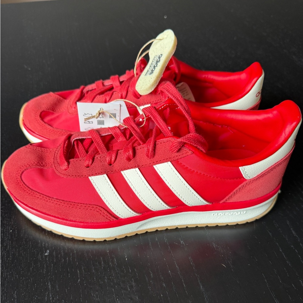 Adidas Women’s Red Retro Runner with White Stripes